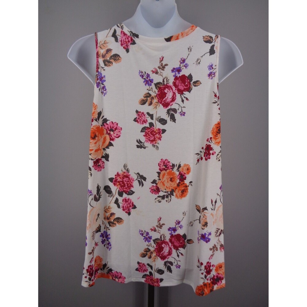 LuLaRoe Kristina Floral Tank Top Large Flared Oversize Flowy High Low New - Picture 2 of 10